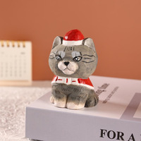 Série de chats de Noël sculptés à la main en bois, ornement de voiture et de bureau, chat de dessin animé réaliste, cadeau mignon, artisanat en bois