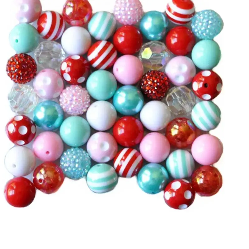 50Pcs/bag Mixed Color 20mm Acrylic Bubblegum Beads Chunky Rhinestone Beads for DIY Kids Bracelet Necklace Jewelry Making