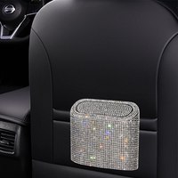 Fujong Poubelle à paillettes, Boîte de rangement pour accessoires automobiles, Récipient à déchets, Accessoires intérieurs à strass, Organisateur de voiture carré