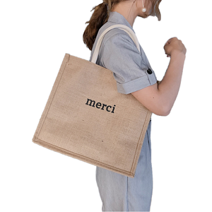 Bolsa de Lona Personalizada con Logotipo para Mujer - Bolsa de Compras Retro Vintage de Gran Capacidad |   Bolsa Reutilizable de Yute Natural - Product Image 1