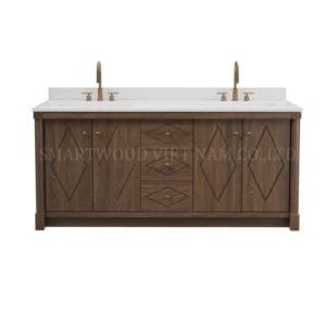 Nouvelle arrivée Meuble-lavabo de salle de bain de luxe en bois massif avec comptoir en marbre pour les salles de bain d'hôtel - Product Image 4
