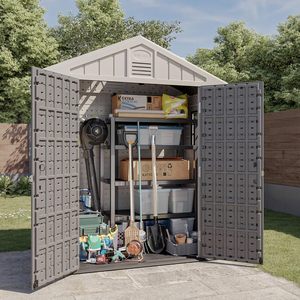 Caseta de Almacenamiento Exterior Moderna de Acero con Capacidad de 152 Pies Cúbicos, Impermeable, Prefabricada, con Ventana de Resina HDPE para Cortacésped - Product Image 5