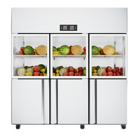 Réfrigérateur-congélateur vertical commercial à 6 portes avec refroidissement direct, en acier inoxydable, avec fonctionnalités de présentation