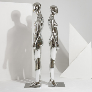 Manichino Intero in Fibra di Vetro Argentato Elettroplaccato per <span class=keywords><strong>Negozi</strong></span> di <span class=keywords><strong>Abbigliamento</strong></span>, Espositore Femminile e <span class=keywords><strong>Maschile</strong></span>, Manichino Coppia - Product Image 4