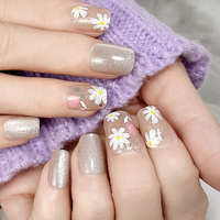 Boîte en plastique violette ABS, ongles artificiels courts de forme ballerine, ronds et carrés, avec motifs papillon