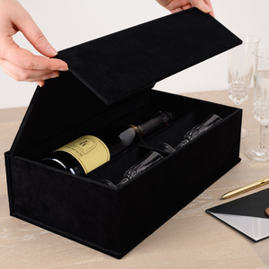 Cajas de Regalo Vacías de Lujo en Terciopelo Negro con Logotipo en Lámina Dorada Personalizado, para Botellas de Champán, Whisky y Vino, Embalaje Rígido de Vidrio, Caja de Regalo de Gamuza - Product Image 3
