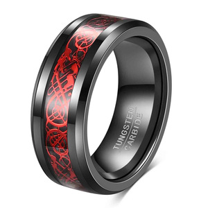 Bague en carbure de tungstène 8 mm avec incrustation de dragon noir, or et rouge, bijoux pour homme, cadeau - Product Image 5