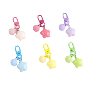 Porte-clés en résine style INS, couleur unie pastel, étoile pentagramme, mini boule ronde, ornement suspendu, pendentif de sac à dos tendance - Product Image 1