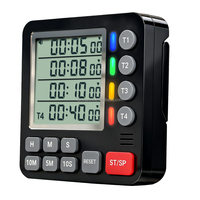 Timer Dapur Digital untuk Memasak, 4 Saluran, Timer Hitung Mundur dengan Alarm Keras & Mode Senyap, Perekat Magnet, Memori Otomatis