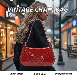 Factory New <strong>Young</strong> <strong>Lady</strong> Vintage Style PU Handbags Underarm Purses Zipper Closure Chain Strap 2-2.9L Capacity for Girls Daily - Product Image 6