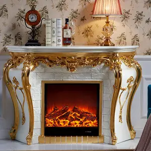 Neoclassical 1.4m Electric Fireplace Decorative Cabinet Antique Carved American Simulated Fire Mantel Core Heater