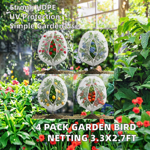 ตาข่ายกันนกแบบพับได้ HDPE ป้องกันรังสียูวี 4 ชิ้น ขนาด 3.3x2.7 ฟุต พร้อมซิปและเชือกผูก ป้องกันแมลงและสัตว์รบกวน สำหรับบลูเบอร์รี่ มะเขือเทศ ต้นไม้ผลไม้ ป้องกันนก - Product Image 2
