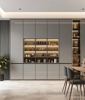 Buffet mural flottant sur mesure en bois, multi-niveaux, peu profond, idéal pour les petits condos et les espaces de salle à manger restreints