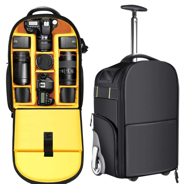 Camera Bag Waterproof DSLR Camera Storage Bag Luggage Rod Bag Wheeled Camera Backpack