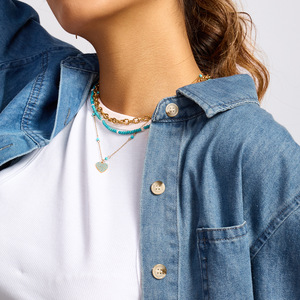 Collar con Colgante de Turquesa en Forma de Corazón, Acero Inoxidable, Engaste Pavé, Joyería para Regalo - Product Image 3