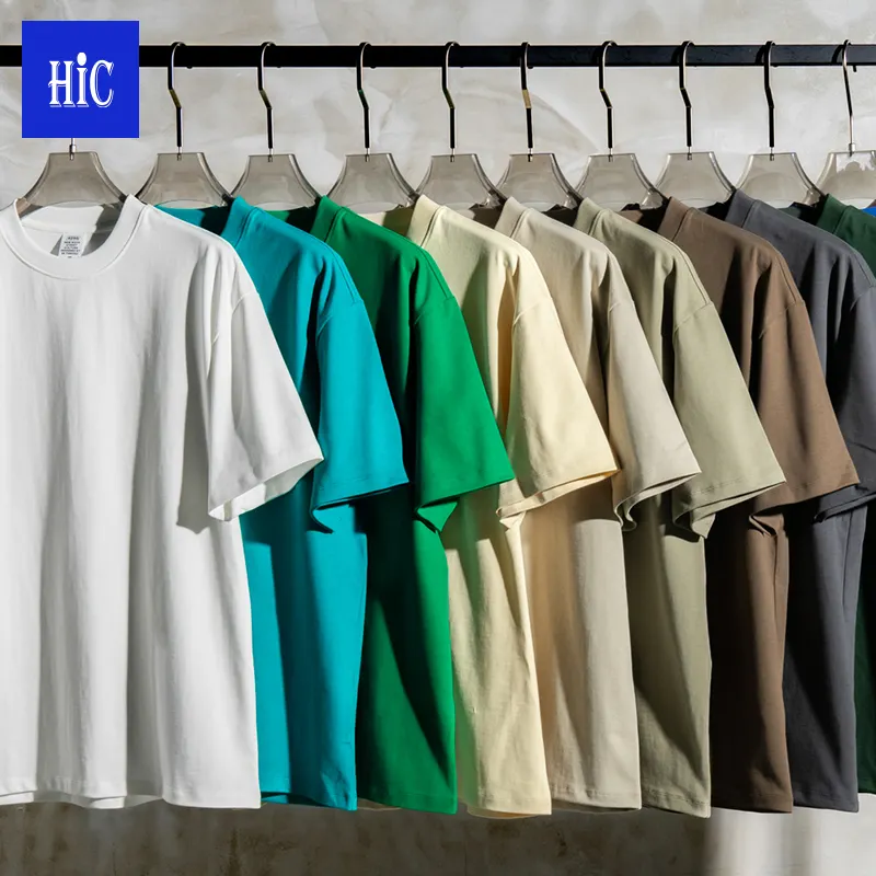 HIC 2023 Heavy 425g Custom Logo Printed Design ShortSleeve Solid dropped shoulder breathable men's t-shirts