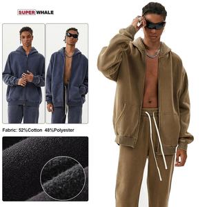 Vente en gros de 360 grammes de sweat à capuche zippé vintage en coton polaire avec logo personnalisé sweat à capuche zippé pour hommes - Product Image 3