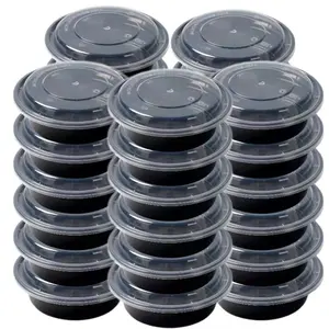 Black Round Disposable Lunch Box Disposable Microwave Safe Soup Bowl Hot Soup Bowls With Plastic Lid