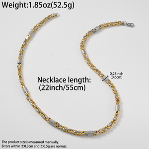 Colliers de mode classiques en acier inoxydable plaqué or 18 carats, avec chaîne byzantine bicolore et accents géométriques carrés - Product Image 6