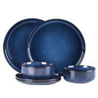 Service de table en céramique sans BPA, glaçure réactive bleu étoilé nordique de luxe, kit de tasses en porcelaine vintage, compatible four et lave-vaisselle