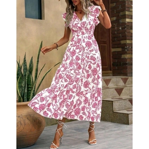 Robes imprimées bohèmes à col en V et taille cintrée pour femmes, tendance - Product Image 2