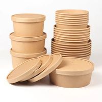Cangkir Sup Kertas Kraft Sekali Pakai Tahan Panas dan Tahan Air dengan Lapisan PP, Mangkuk Salad, Mangkuk Makanan Cepat Saji, Tutup untuk Camilan Sushi
