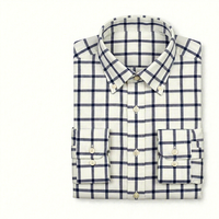 Chemise Homme Personnalisée ODM en Sergé 100% Coton Teint en Fil, Col Rabattu, Coutures Contrastantes, Coupe Droite, Printemps, Bureau
