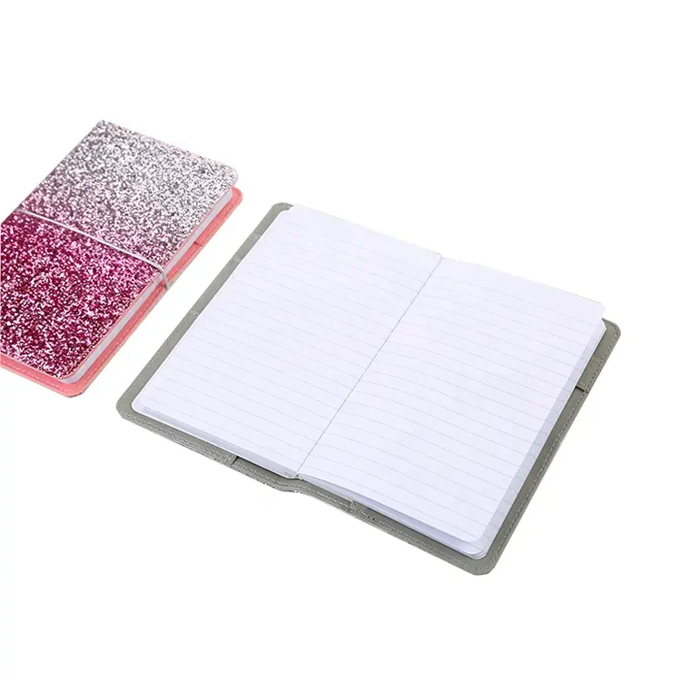 A5 Custom design glitter PVC refill notebook printing Chinese factory Journal diary planner wholesale notebook with elastic band
