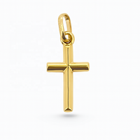 Colgante de Cruz de Oro Amarillo de 14K Hecho a Mano, Joyería Fina Unisex para Mujeres, Hombres y Niños, Regalo Religioso Católico para Comunión