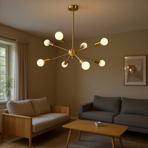 Lustre Sputnik à 8 lumières en laiton brossé, style moderne du milieu du siècle, luminaire suspendu pour cuisine, salle à manger, salon, éclairage intérieur - Product Image 2