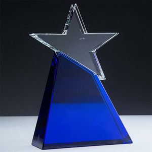 Trophée étoile en verre bleu personnalisé Écrits de logo gravés au laser en cristal clair pour les événements de danse <span class=keywords><strong>Concours</strong></span> de beauté scolaire Poli - Product Image 2