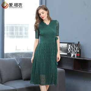 Neue Design Dame Maxi Kleider Halbe Hülse V-ausschnitt Spitze Stickerei Bodycon Kleid - Product Image 4