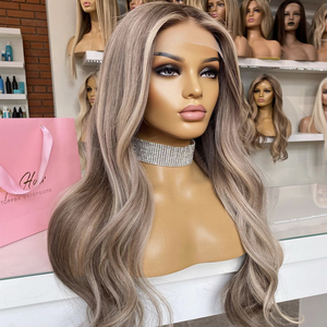 Wig Rambut Asli Rusia Remy Virgin Terbaik dengan Warna Highlight Pirang Abu Muda untuk Wanita - Product Image 4