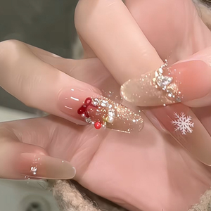 Faux Ongles <span class=keywords><strong>de</strong></span> Noë<span class=keywords><strong>l</strong></span> à Presser, Longs Amande Nude French 3D, Effet Œil <span class=keywords><strong>de</strong></span> Chat Doré Scintillant, pour Femmes, Fêtes et Usage Quotidien - Product Image 2