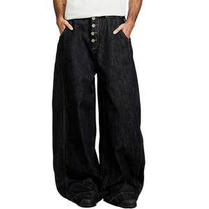 Jeans de Mezclilla Anchos de Estilo Urbano con Botones, 100% Algodón, Diseño Holgado, Estilo Casual, del Fabricante Original - Product Image 1