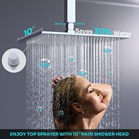 HOMEDEC Système de douche mural en laiton chromé 10 pouces avec barre coulissante carrée, vanne inverseur thermostatique 4 voies et jet complet