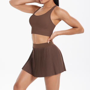 XW-7113+7111 Pakaian Olahraga Wanita Bra Olahraga Model Silang di Belakang untuk Tenis Nyaman Rok Wanita dengan Kantong Set <span class=keywords><strong>2</strong></span> Potong untuk Wanita - Product Image 4