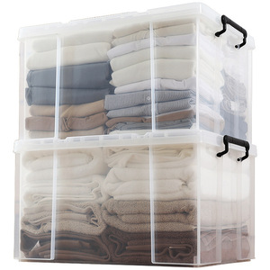Straight Wall Large Capacity Clear Plastic Organization Bin Clothes Bedding Blanket Storage Container Box Tote with Lid