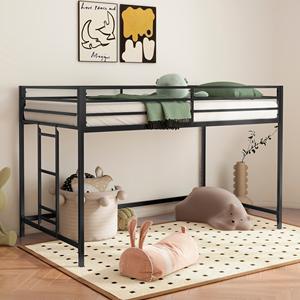 <span class=keywords><strong>Cama</strong></span> Alta Individual Adam Sturdy Junior <span class=keywords><strong>para</strong></span> Niños en Color Negro, Ahorra Espacio con <span class=keywords><strong>Escalera</strong></span> Fácil de Subir y Barandillas de Seguridad, Estructura de <span class=keywords><strong>Cama</strong></span> Alta <span class=keywords><strong>para</strong></span> Dormitorio - Product Image 3