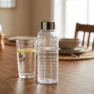 Clear <b>Plastic</b> <b>Water</b> <b>Bottle</b> with Grid Design Screw-On Lid Bpa Free for Baby & Lovers Travel Hiking Camping Minimalist Design - Product Image 1