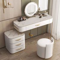 Table de toilette légère en pierre de luxe pour chambre à coucher Table de maquillage moderne et simple avec lampe et miroir