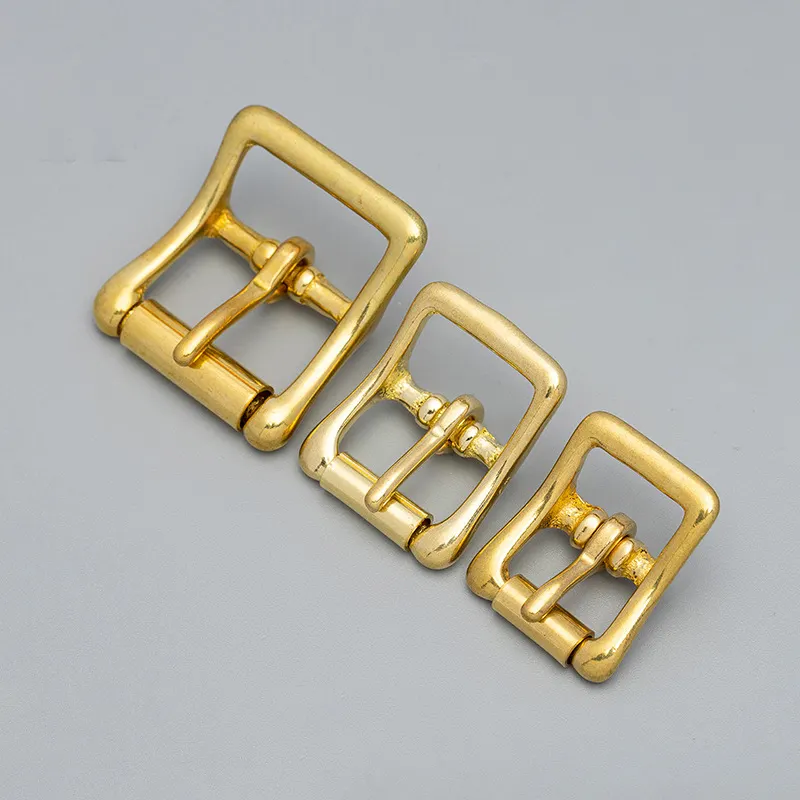 Wholesale solid brass curve pin buckle with ring small MOQ for bags shoes belt clothing pet and outdoor travel accessories