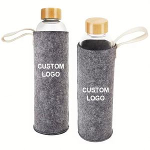 High Quality Outdoor Reusable Borosilicate Walled Clear Glass <b>Drinking</b> Water Bottle With Bamboo Lid and Protective Sleeve - Product Image 1