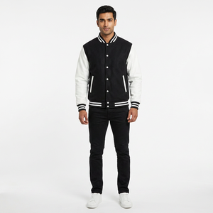 Chaqueta Varsity de Invierno para Hombre con Mangas de Cuero Genuino, Cierre de Cremallera, Tejido de Lana, 2026 - Product Image 1