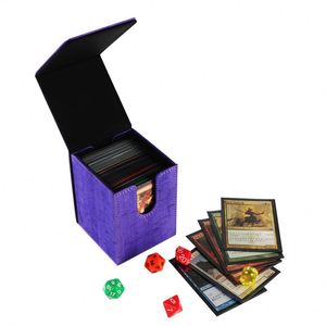 Caja de Almacenamiento de Cartas de Cuero Sintético Morado con Carga Superior, Esquinas Cuadradas, Portátil, para Juegos de Mesa - Product Image 6