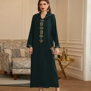 Islamitische Moslim Kleding Fabriek Winkel Djellaba Moslim Capuchon Damesjurk Eenvoudige Stijl Effen Kleur Dubai Abaya Jurk