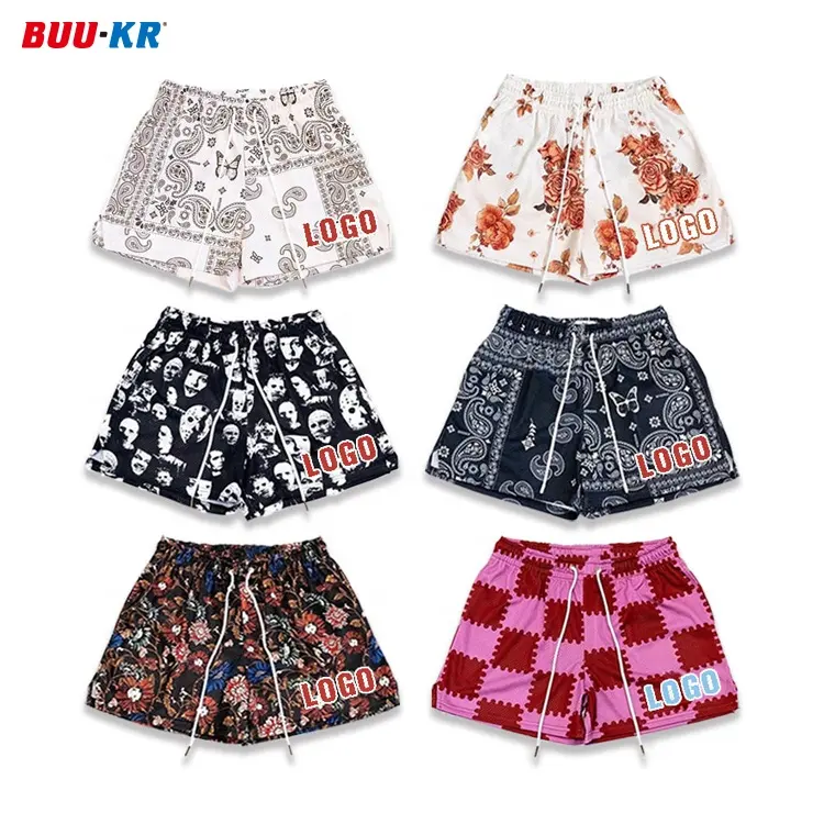 Buker Summer Cropped Fit Custom Logo Polyester shorts Printed Workout Streetwear Men Mesh Shorts With Pockets