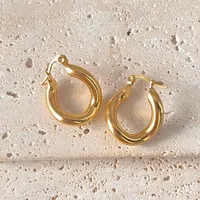 Boucles d'oreilles créoles géométriques EMANCO en acier inoxydable pour femme, tendance, texture métallique, plaqué or 18 carats, accessoires pour fiançailles, bureau ou carrière