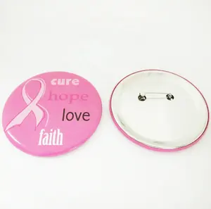 hot selling wholesale October breast cancer awareness circle button badge pin brooch with pink ribbon and cure hope love faith