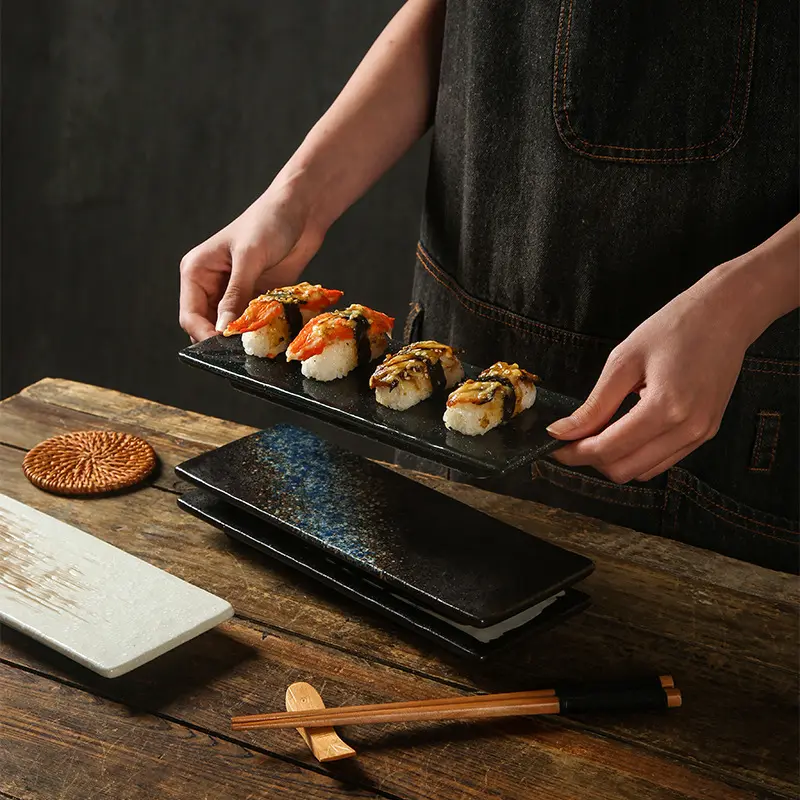 Japanse Stijl Keramische Sushi Plaat Restaurant Rechthoek Diner Borden Barbecue Platte Borden Thuis Servies Keuken Accessoires